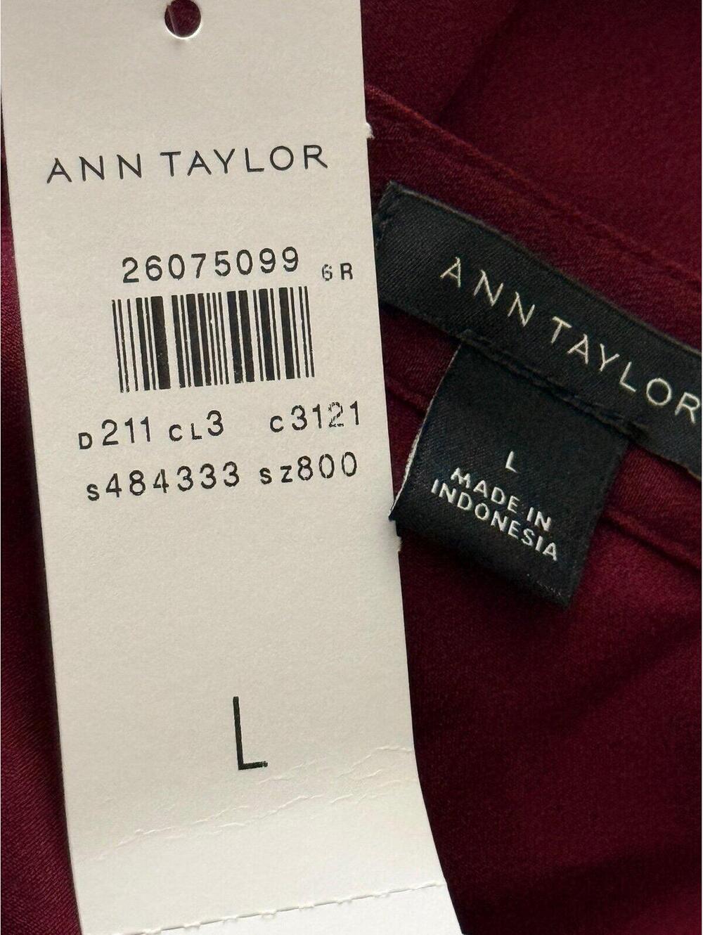 Ann Taylor Burgundy Button Front Blouse Women’s Large Long Sleeve Tie Cuff Top N - Picture 5 of 5
